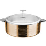 Serveerimis- ja soojenduspott klaaskaanega & roostevabast terasest sisuga kolmekihiline vasardatud pind ⌀320x120mm vask | Adexa E0312010