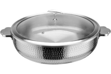 Serveerimis- ja soojenduspott klaaskaanega & roostevabast terasest sisuga kolmekihiline haamerdatud pind ⌀320x90mm roostevaba terase viimistlus | Adexa E0312200