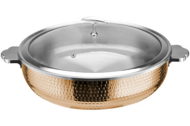 Serveerimis- ja soojenduspott klaaskaanega ja roostevabast terasest sisuga kolmekihiline vasardatud pind ⌀320x90mm vask | Adexa E0312210