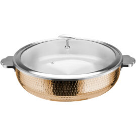 Serveerimis- ja soojenduspott klaaskaanega ja keraamilise sisuga, kolmekihiline haamerdatud pind ⌀320x90mm vask | Adexa E0312210M