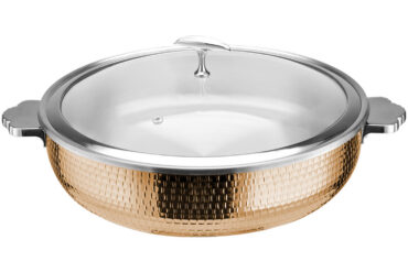 Serveerimis- ja soojenduspott klaaskaanega ja keraamilise sisuga, kolmekihiline haamerdatud pind ⌀320x90mm vask | Adexa E0312210M