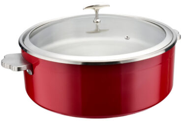 Serveerimis- ja soojenduspott klaaskaanega & roostevabast terasest sisuga Kolmekihiline haamerdatud pind ⌀320x120mm Punane | Adexa E0912001