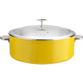 Serveerimis- ja soojenduspott klaaskaanega & roostevabast terasest sisuga Kolmekihiline haamerdatud pind ⌀320x120mm Kollane | Adexa E0912005