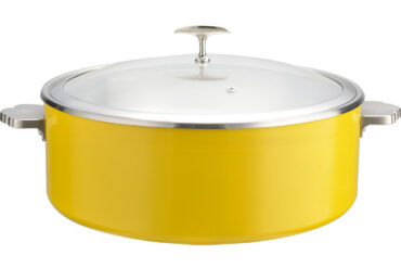 Serveerimis- ja soojenduspott klaaskaanega ning keraamilise sisuga Kolmekihiline haamerdatud pind ⌀320x120mm Kollane | Adexa E0912005M