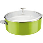 Serveerimis- ja soojenduspott klaaskaanega ja keraamilise sisuga Kolmekihiline haamerdatud pind ⌀320x120mm Roheline | Adexa E0912010M