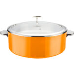 Serveerimis- ja kuumutusnõu klaaskaanega & keraamilise sisuga Kolmekihiline haamerdatud pind ⌀320x120mm Oranž | Adexa E0912015M