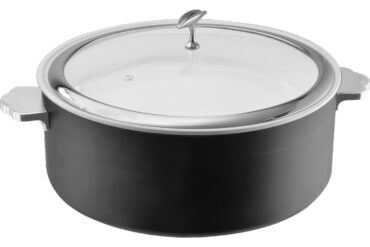 Serveerimis- ja kuumutusnõu klaaskaanega & keraamilise sisuga kolmekihiline haamerdatud pind ⌀320x120mm must | Adexa E0912016M