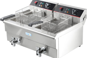 Kaubanduslik kahekordne elektriline fritüür 2x16 liitrit 10kW tööpinnale paigaldatav äravoolukraaniga | Adexa HEF162V