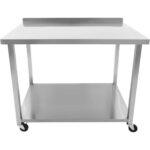 Kaubanduslik mobiilne töölaud ratastega, roostevabast terasest alumine riiul ja tagaserv 1200x700x900mm | Adexa DWTC70120B - Image 3