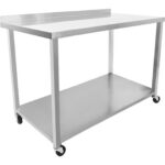 Kaubanduslik mobiilne töölaud ratastega, roostevabast terasest alumine riiul ja tagaserv 1200x700x900mm | Adexa DWTC70120B