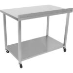 Kaubanduslik mobiilne töölaud ratastega, roostevabast terasest alumine riiul ja tagaserv 1200x700x900mm | Adexa DWTC70120B - Image 8