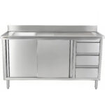 Valamukapp roostevabast terasest 1400x600x900mm 1 kauss vasakul 3 sahtlit pritsmekaitsega | Adexa DSA601402D3DL - Image 4