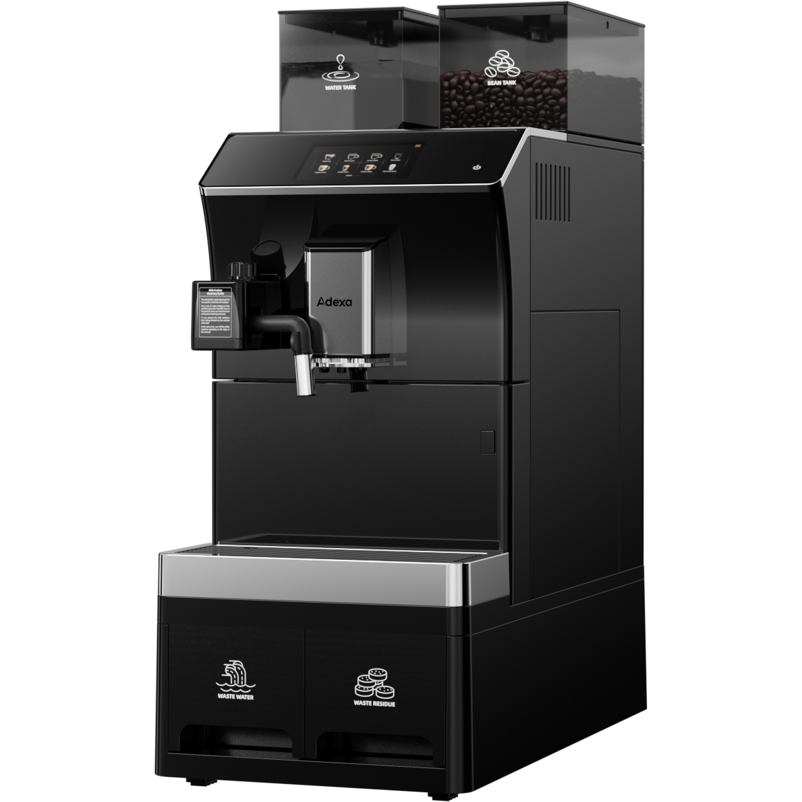 Täisautomaatne kommertskohvimasin Oast-tassi 16 jooki 3 veega ühendamise võimalust Kahekordne jookide valmistamine Väline piimavahustaja | Adexa BTB1013 Täisautomaatne kommertskohvimasin Oast-tassi 16 jooki 3 veega ühendamise võimalust Kahekordne jookide valmistamine Väline piimavahustaja | Adexa BTB1013 - Image 1