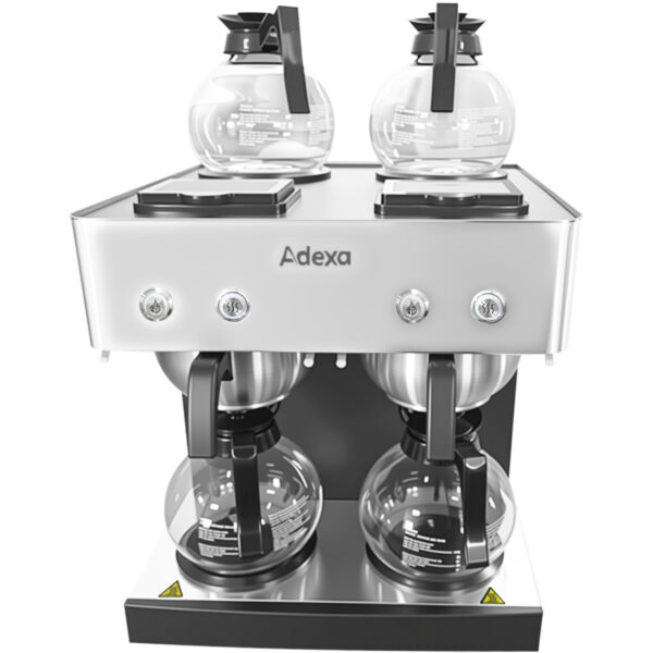 Kaubanduslik kahe filtriga kohvimasin käsitsi täitmine 4 klaaskannu 4 kuumutusplaati | Adexa CBD02B1