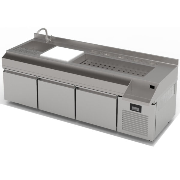 Professionaalne baarikülmik 580 L – 3 sahtlit – roostevaba teras kokteiliseadmega | Adexa TPG73L3DCT207