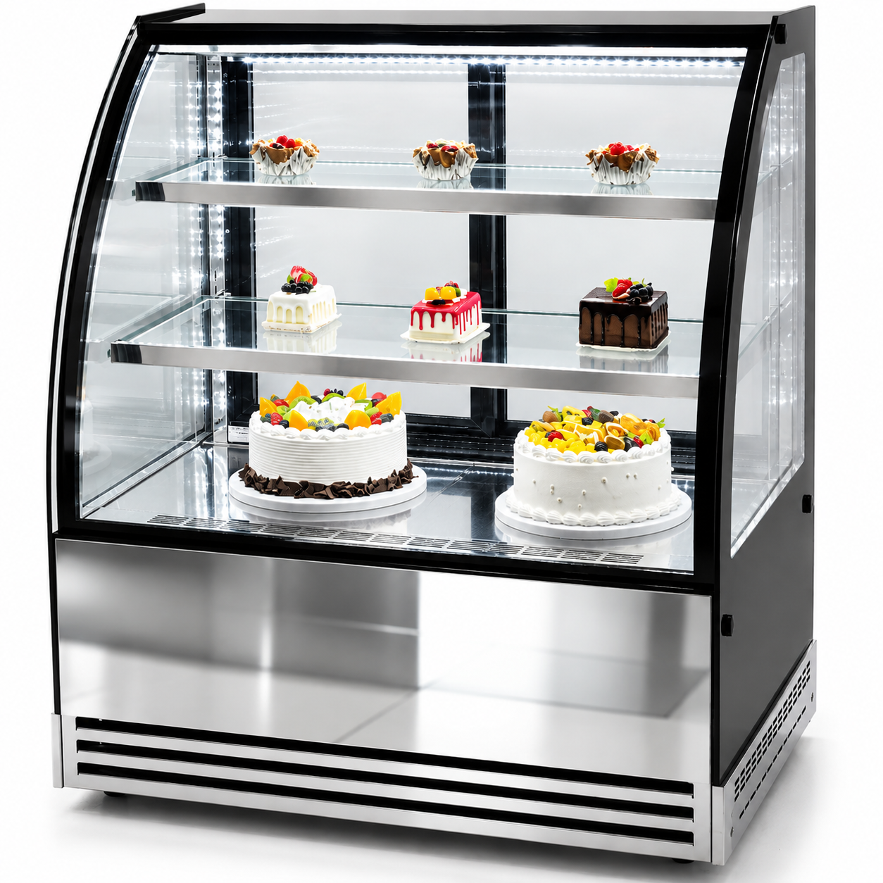 Vitriinkülmik kumer esiosa 2 riiulit 1000x700x1200mm roostevaba teras & Must | Adexa HL1000EM2 Vitriinkülmik kumer esiosa 2 riiulit 1000x700x1200mm roostevaba teras & Must | Adexa HL1000EM2 - Image 1