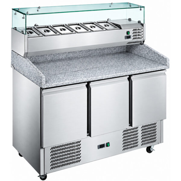 Pizza Counter 3 doors Refrigerated Counter top display 6xGN1/4 Depth 700mm | Adexa PZ14+PT14